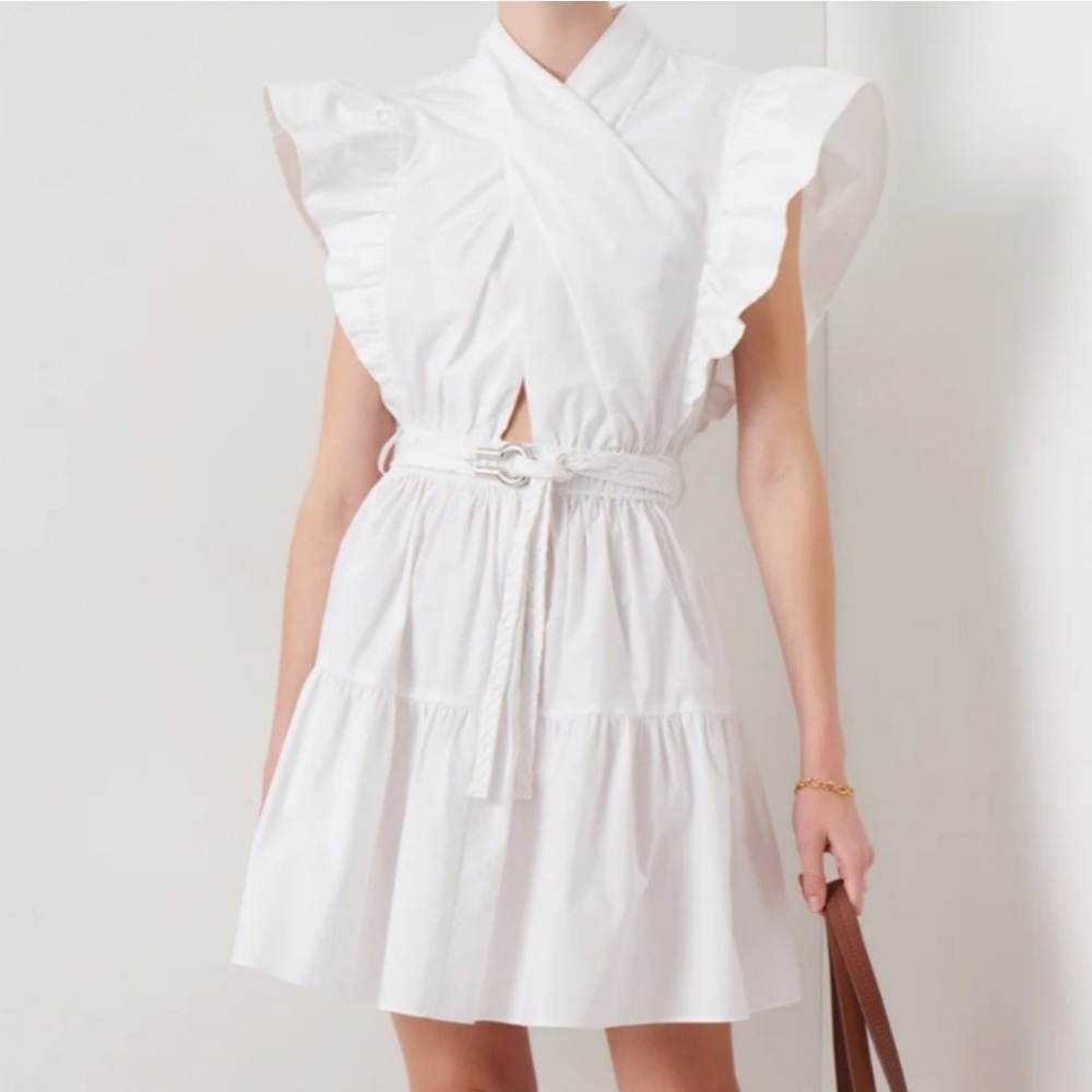 10 Crosby Derek Lam White Ruffle Sleeve Tiered Mini Dress